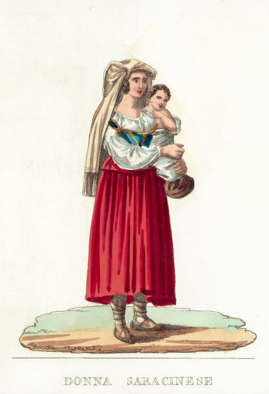 Donna Saracinese (barevná rytina) od Italian School