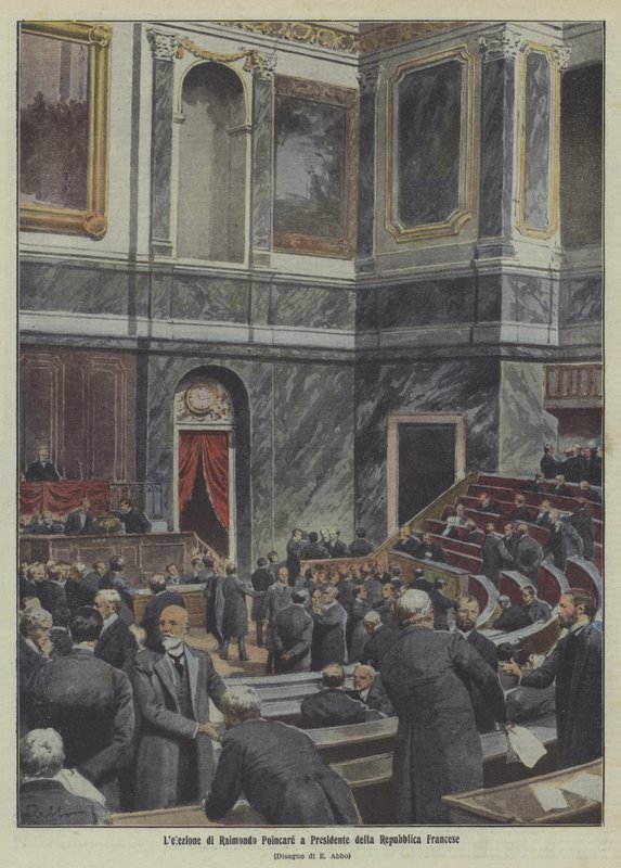 Volba Raymonda Poincareho prezidentem Francie (barevná litografie) od Italian School