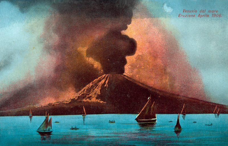 Erupce Vesuvu, duben 1906 (barevná litografie) od Italian School