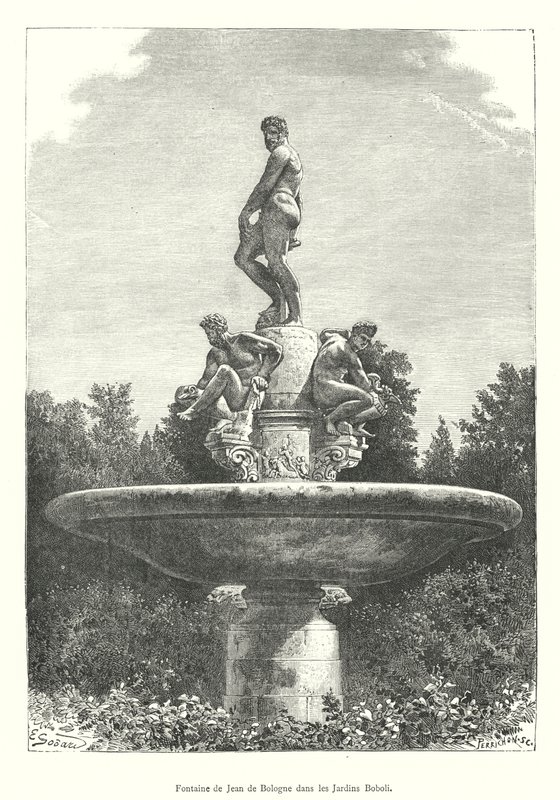 Fontána Jean de Bologna v zahradách Boboli (rytina) od Italian School
