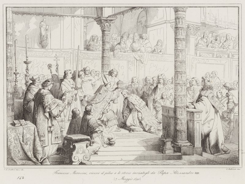 Francesco Morosini, přijímá pileus a stocco, které mu poslal papež Alexandr VIII od Italian School