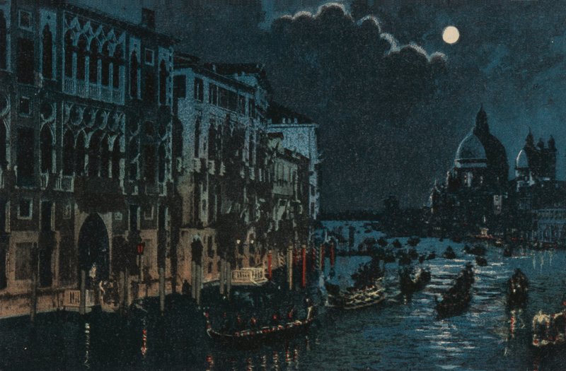 Canal Grande a Salute (barevná litografie) od Italian School