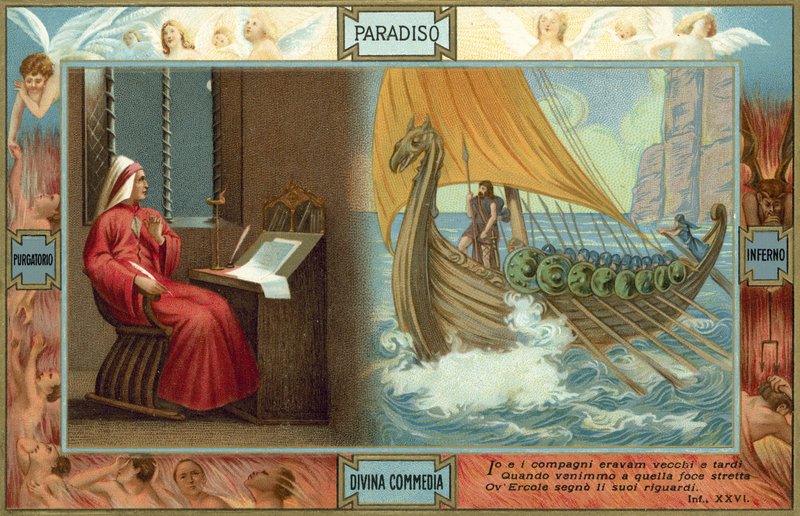 Ilustrace k Danteho Božské komedii (barevná litografie) od Italian School