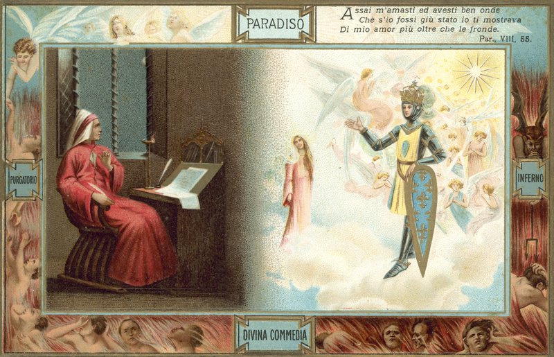 Ilustrace k Danteho Božské komedii (barevná litografie) od Italian School