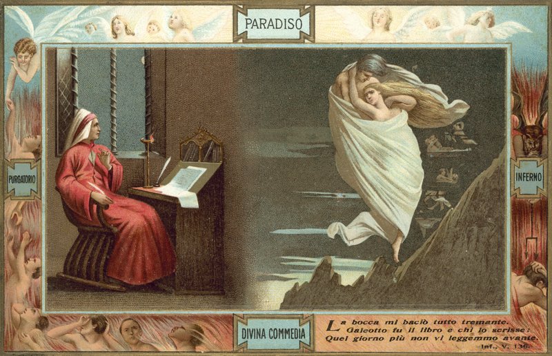 Ilustrace k Danteho Božské komedii (barevná litografie) od Italian School