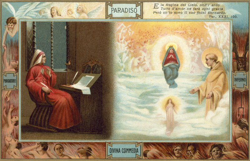 Ilustrace k Danteho Božské komedii (barevná litografie) od Italian School