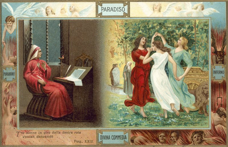 Ilustrace k Danteho Božské komedii (barevná litografie) od Italian School