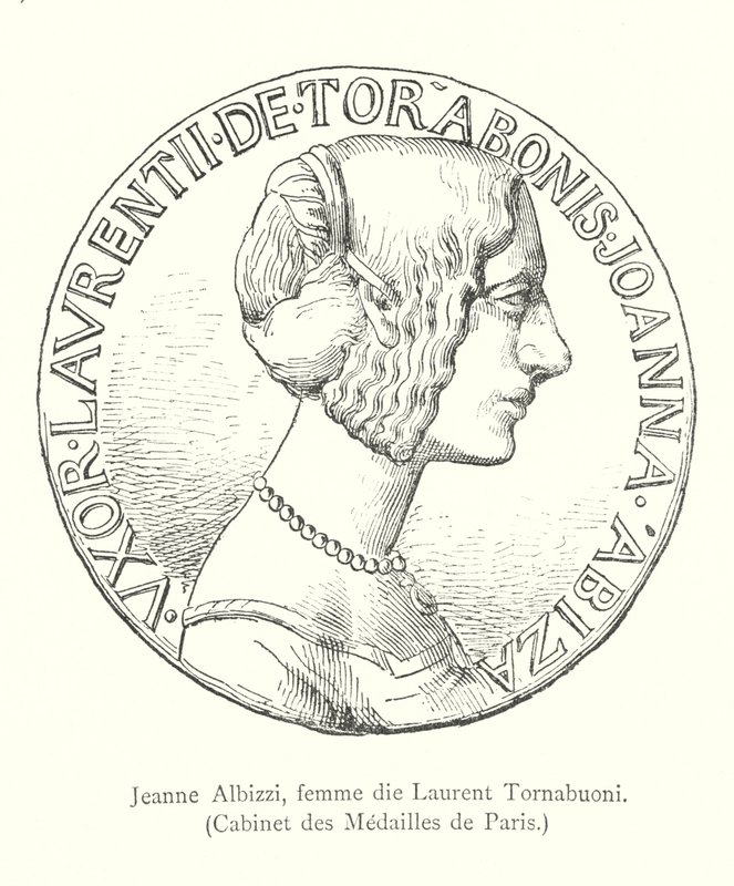 Jeanne Albizzi, manželka Laurenta Tornabuoniho, Cabinet des Medailles de Paris (rytina) od Italian School