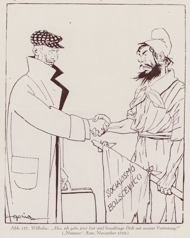 Císař Vilém II. předává moc bolševickému socialismu (litografie) od Italian School