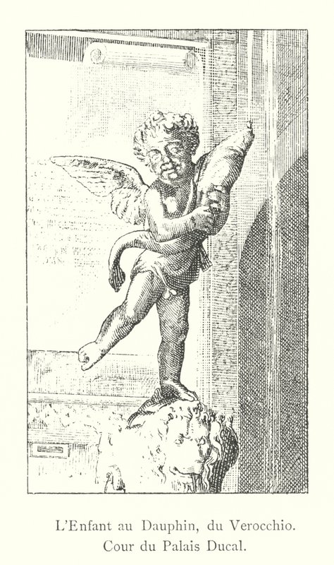 Dítě s dauphinem, z Verocchio, nádvoří vévodského paláce (rytina) od Italian School