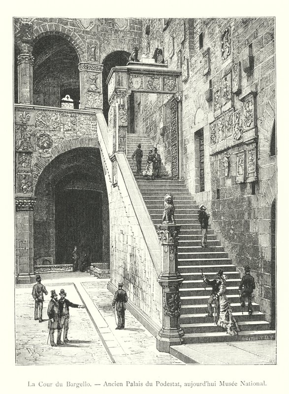 Court of Bargello, bývalý palác Podestà, dnes Národní muzeum (rytina) od Italian School