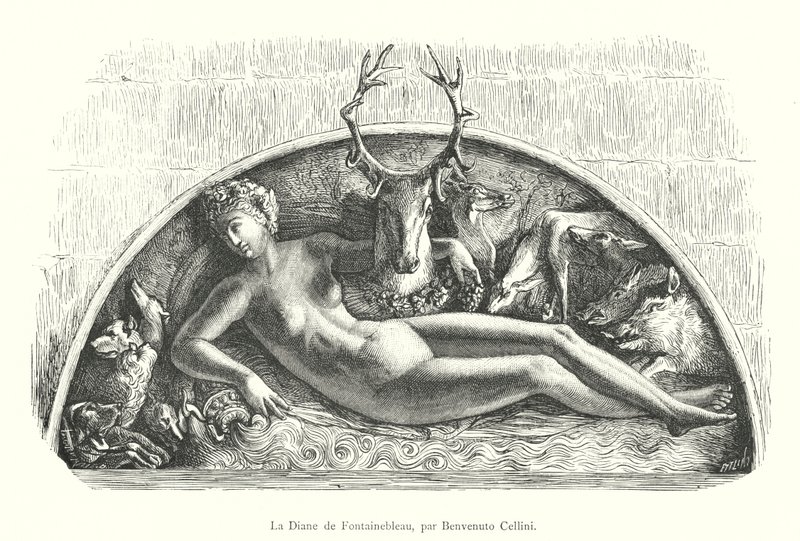 Diana z Fontainebleau, od Benvenuto Cellini (rytina) od Italian School
