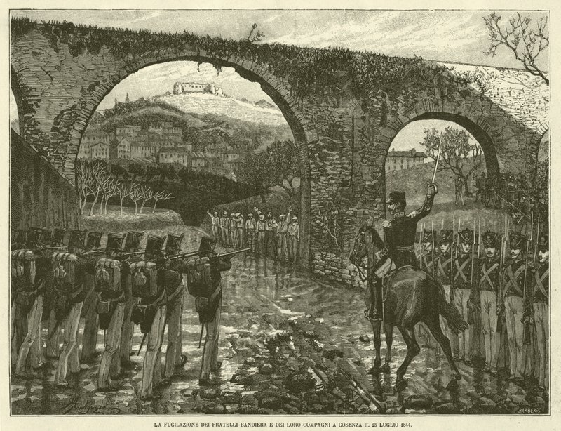 Střelba Vlajkových bratří a jejich společníků v Cosenze dne 25. července 1844 (rytina) od Italian School