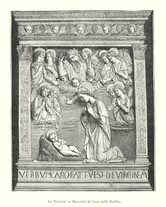 La Nativite, basreliéf od Luca della Robbia (rytina) od Italian School