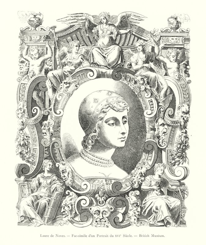 Laure de Noves, faksimile portrétu ze 16. století, Britské muzeum (rytina) od Italian School