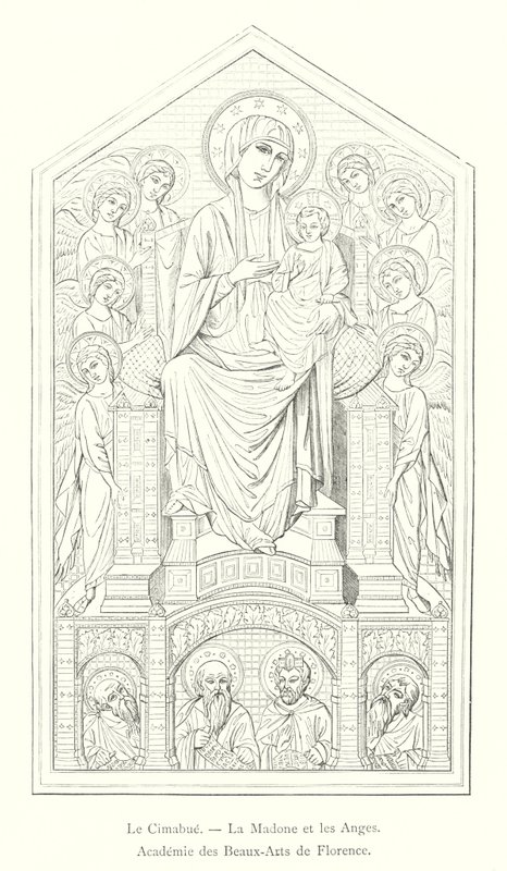 Cimabue, Madonna a andělé, Akademie výtvarných umění ve Florencii (rytina) od Italian School