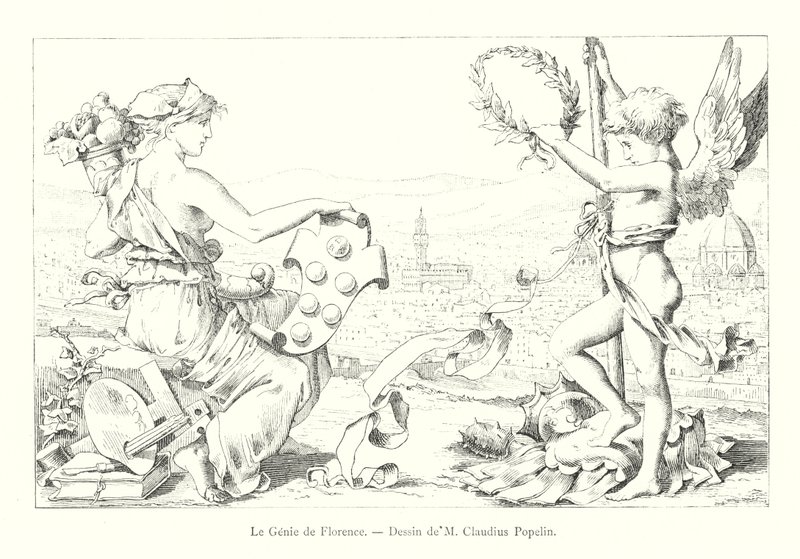 Génius Florencie, kresba M Claudius Popelin (rytina) od Italian School