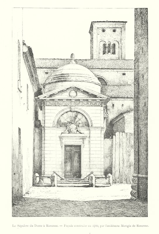 Dantův hrob v Ravenně, fasáda postavená v roce 1780, architekt Morigia z Ravenny (rytina) od Italian School