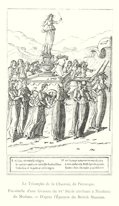 Triumph of Chastity, od Petrarca, faksimile rytiny z 15. století připisovaná Nicoletto da Modena, podle tisku (rytina) Britského muzea od Italian School