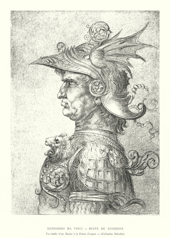 Leonardo da Vinci, Busta válečníka, Faksimile kresby Silverpoint, Malcolm Collection (rytina) od Italian School
