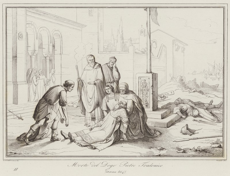 Death of Doge Pietro Tradonico, 864 (rytina) od Italian School