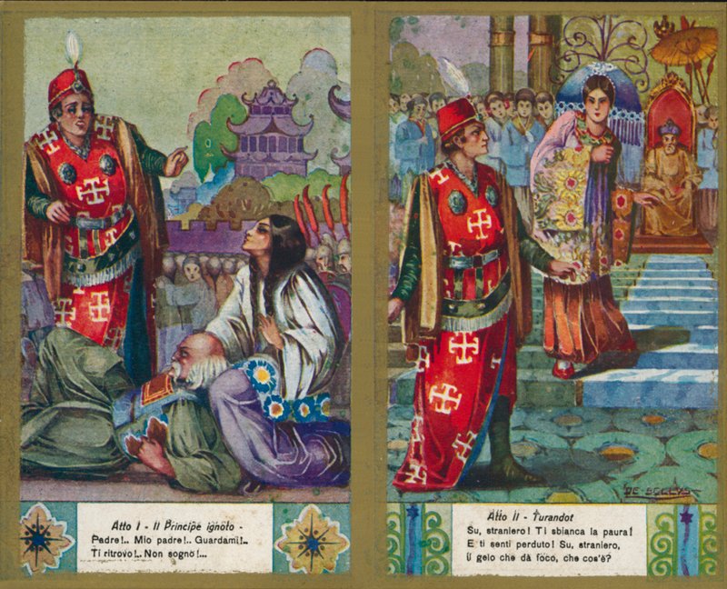 Jedna ze souboru ilustrací k Pucciniho opeře Turandot (barevná litografie) od Italian School