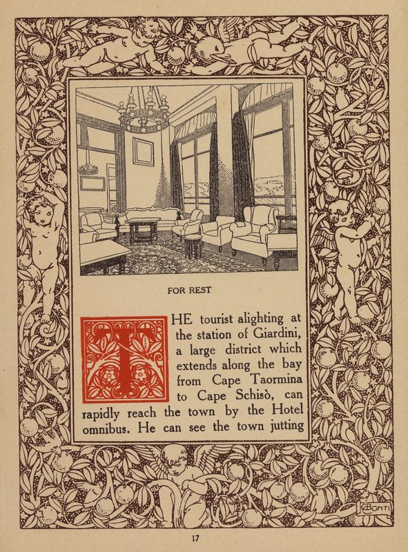 Stránka z prospektu hotelu San Domenico Palace, Taormina (litografie) od Italian School