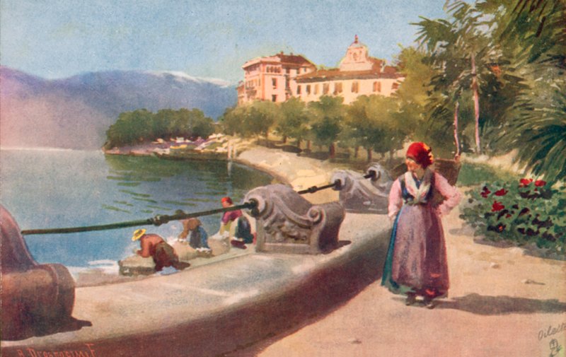 Pallanza, jezero Maggiore, Itálie (barevná litografie) od Italian School