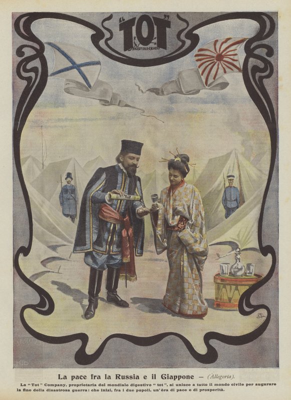 Mír mezi Ruskem a Japonskem (barevná litografie) od Italian School