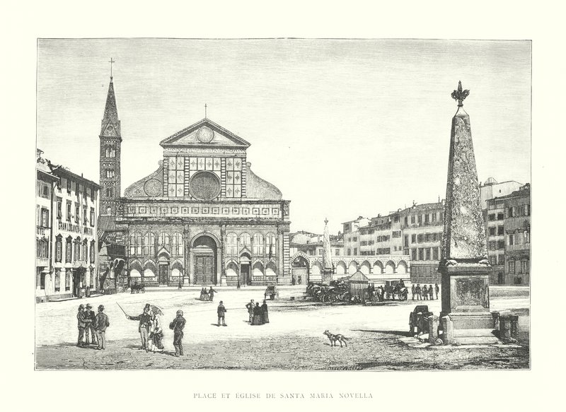 Náměstí a kostel Santa Maria Novella (rytina) od Italian School