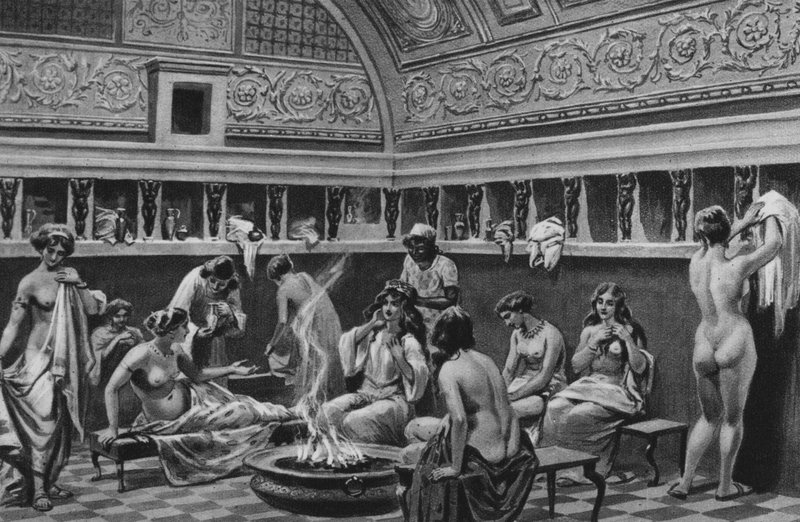Pompeje: Interiér lázní Fora (litho) od Italian School