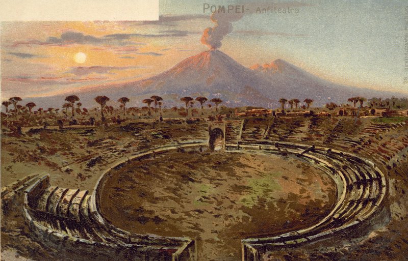 Pompeje, Itálie, Amfiteátr (barevná litografie) od Italian School