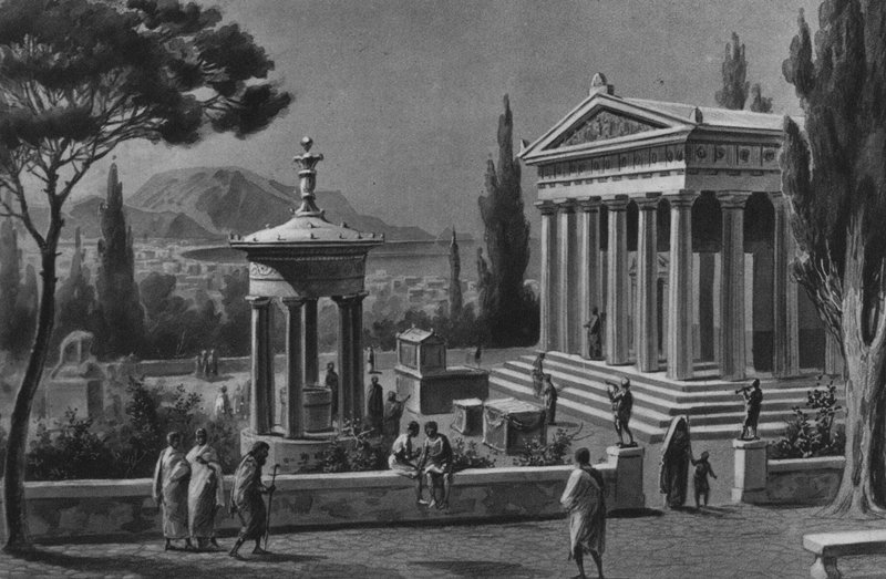 Pompeje: Herkulův chrám (litho) od Italian School