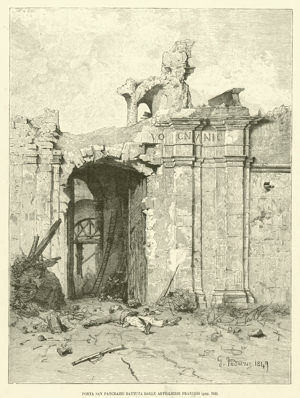 Porta San Pancrazio poražen francouzským dělostřelectvem (rytina) od Italian School