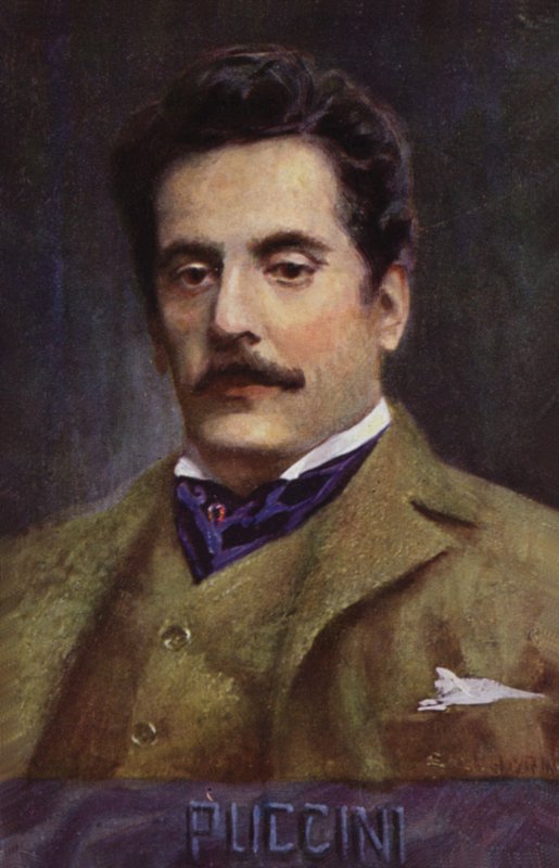 Portrét Giacoma Pucciniho (barevná litografie) od Italian School