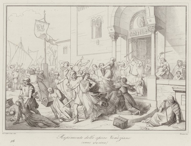 Únos benátských nevěst, 930 (rytina) od Italian School