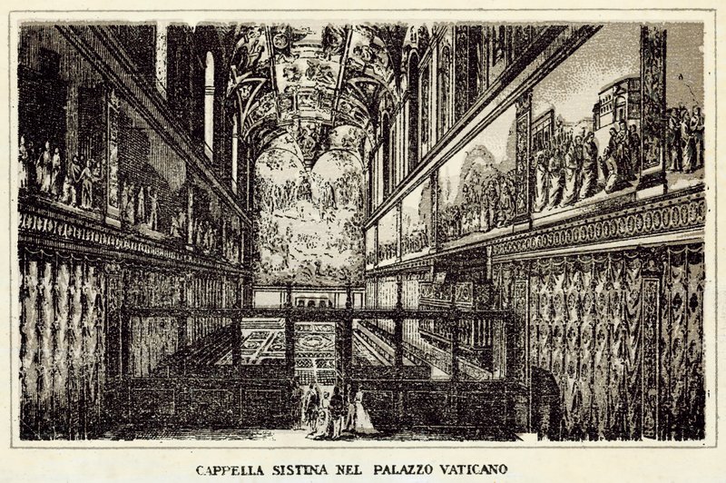 Řím: Sixtinská kaple ve Vatikánském paláci (litho) od Italian School