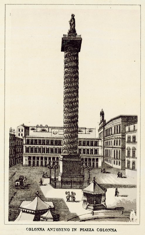Řím: Antoninův sloup na Piazza Colonna (litho) od Italian School
