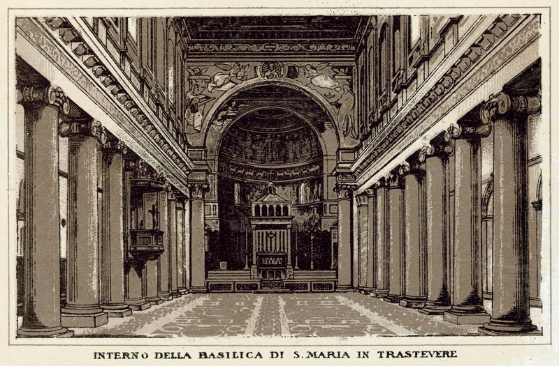 Řím: Interiér baziliky S Maria In Trastevere (litho) od Italian School