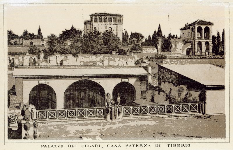 Řím: Palazzo Dei Cesari, otcovský dům Tiberia (litho) od Italian School