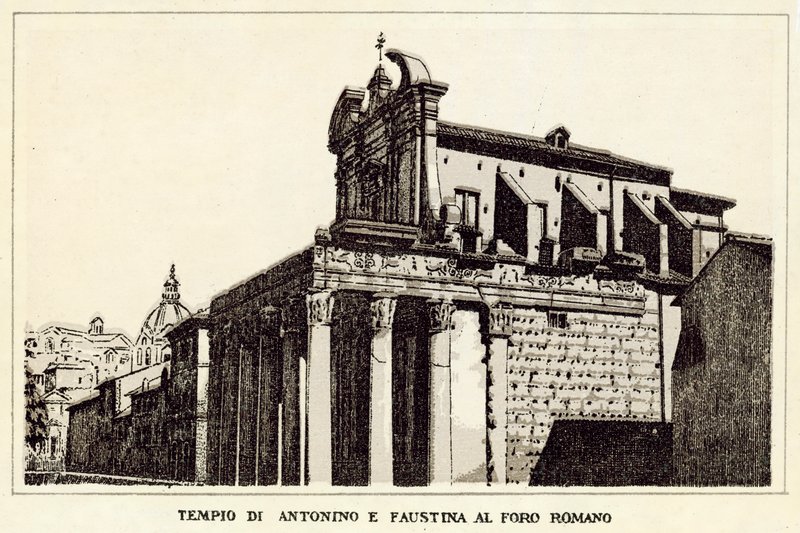Řím: Chrám Antonina a Faustiny na Foru Romanu (litho) od Italian School