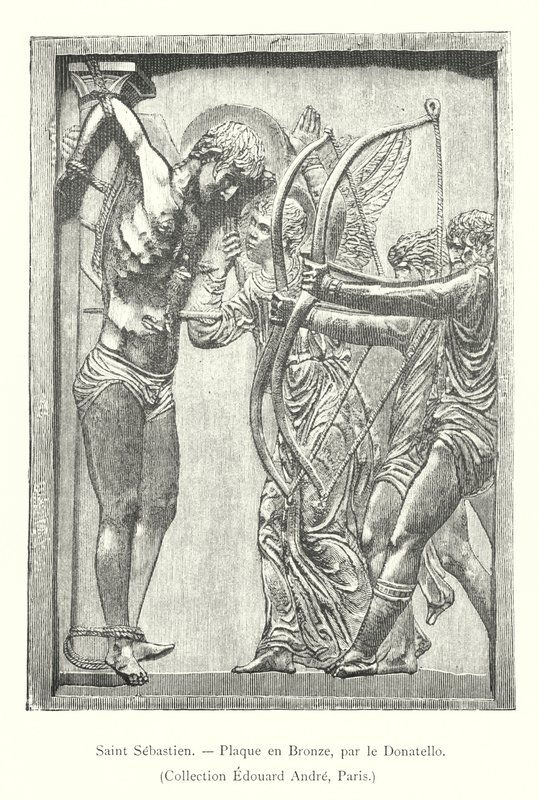 Saint Sebastien, Bronzová plaketa, Donatello, sbírka Edouard Andre, Paříž (rytina) od Italian School