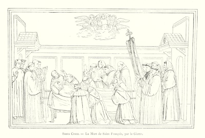 Santa Croce, Smrt svatého Františka, od Giotto (rytina) od Italian School
