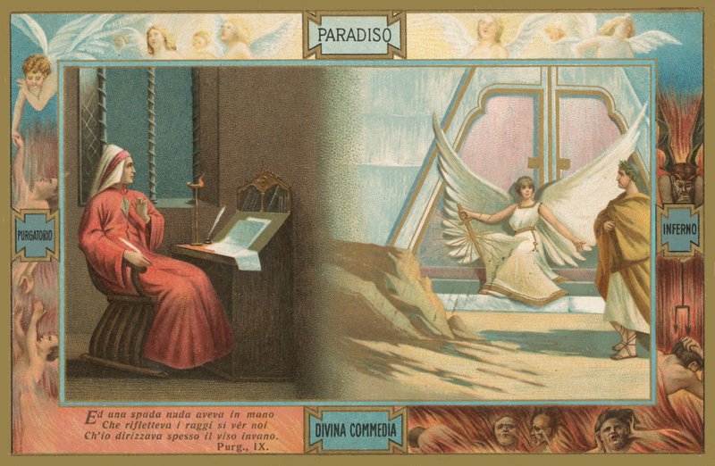 Scéna z Danteho Božské komedie (chromolit) od Italian School
