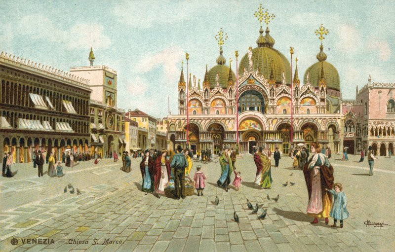 Náměstí svatého Marka, Benátky (barevná litografie) od Italian School