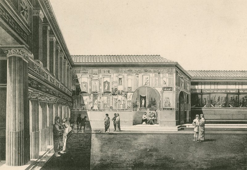 Stabian Baths - nádvoří štuků tak, jak bylo (hlubotisk) od Italian School