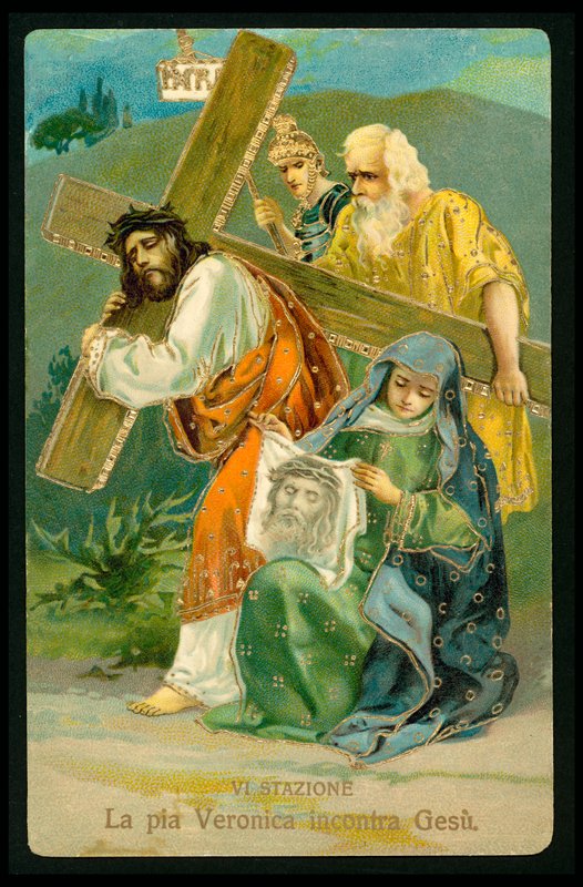 Křížová cesta (ze sady 14) (barevná litografie) od Italian School