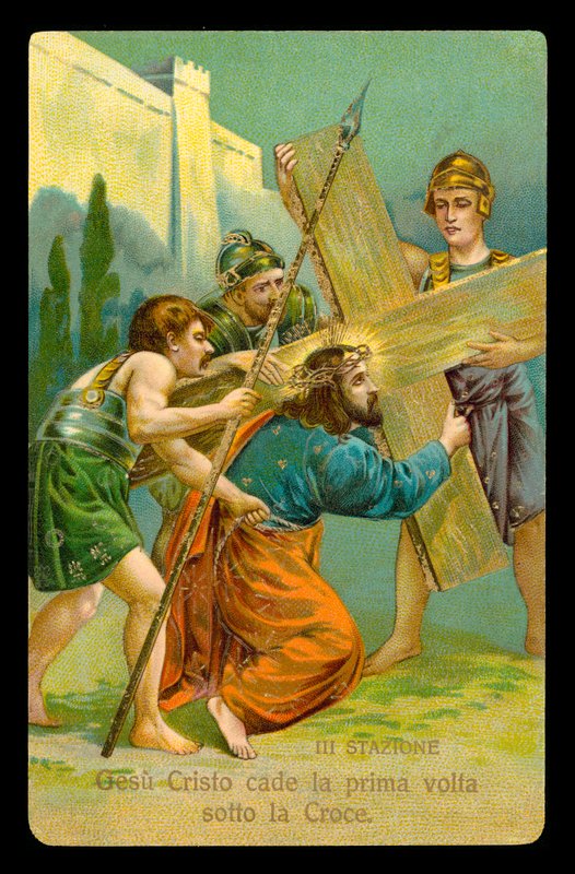 Křížová cesta (ze sady 14) (barevná litografie) od Italian School