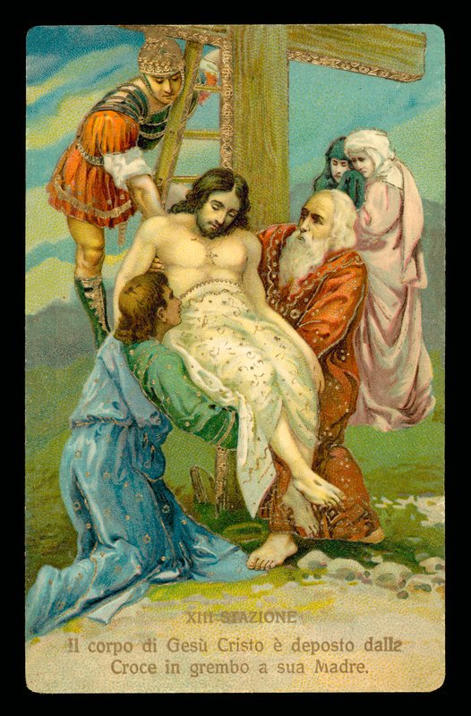 Křížová cesta (ze sady 14) (barevná litografie) od Italian School