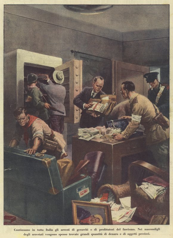 Zatýkání hierarchů a prospěchářů fašismu pokračuje po celé Itálii (Colour Litho) od Italian School